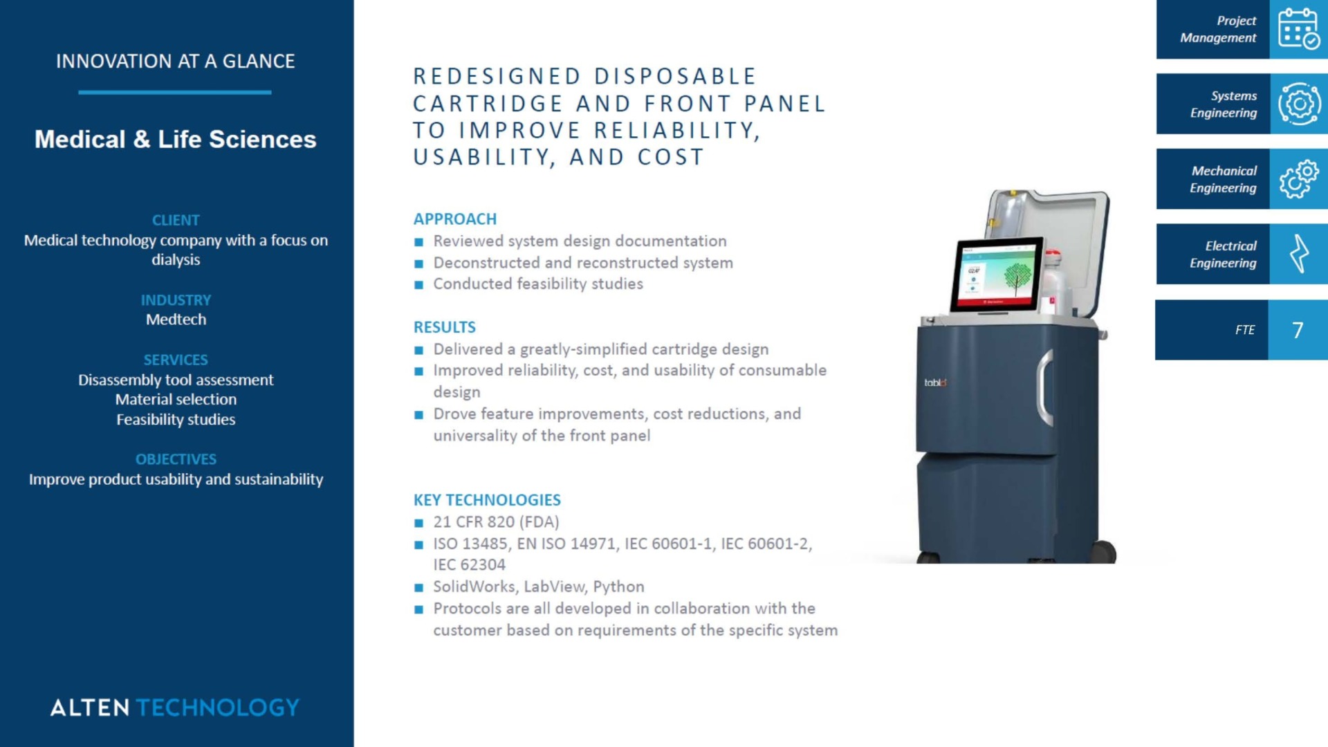 Redesigned Disposable Cartridge and Front Panel to Improve Reliability, Usability, and Cost