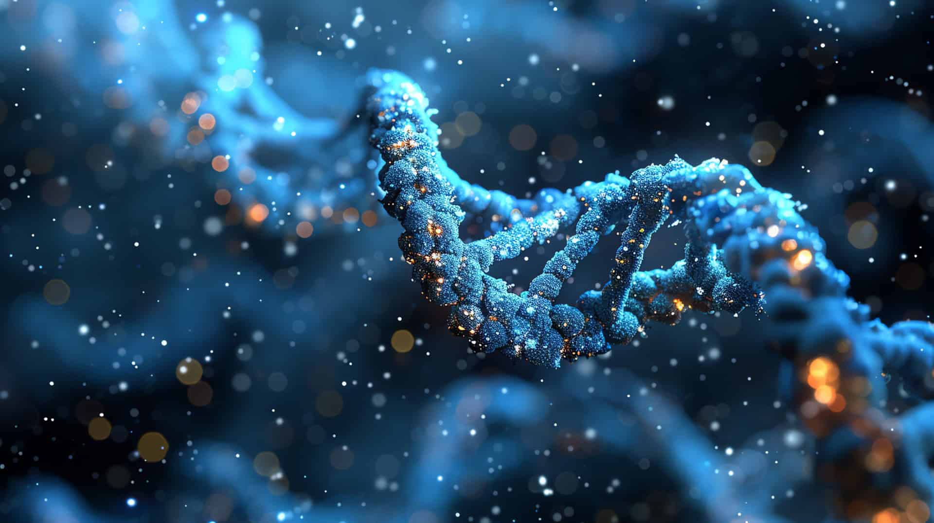 High-tech DNA strand representing innovation in medtech and biotechnology.