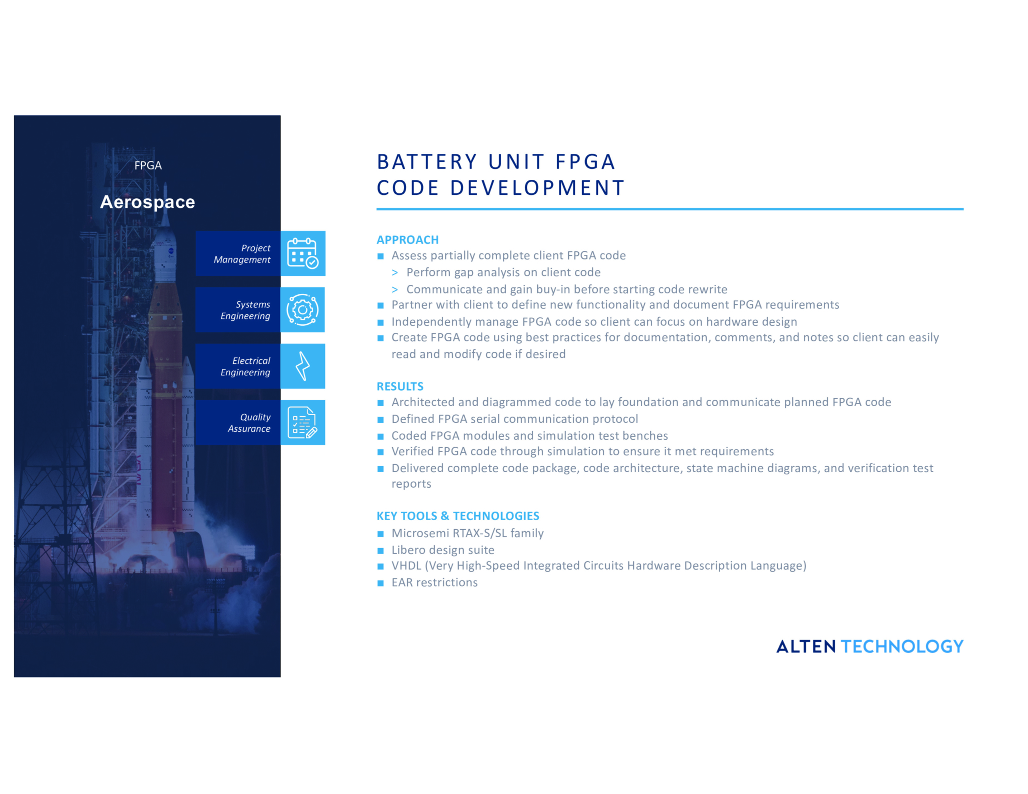 High-performance FPGA code development for battery units in aerospace applications.