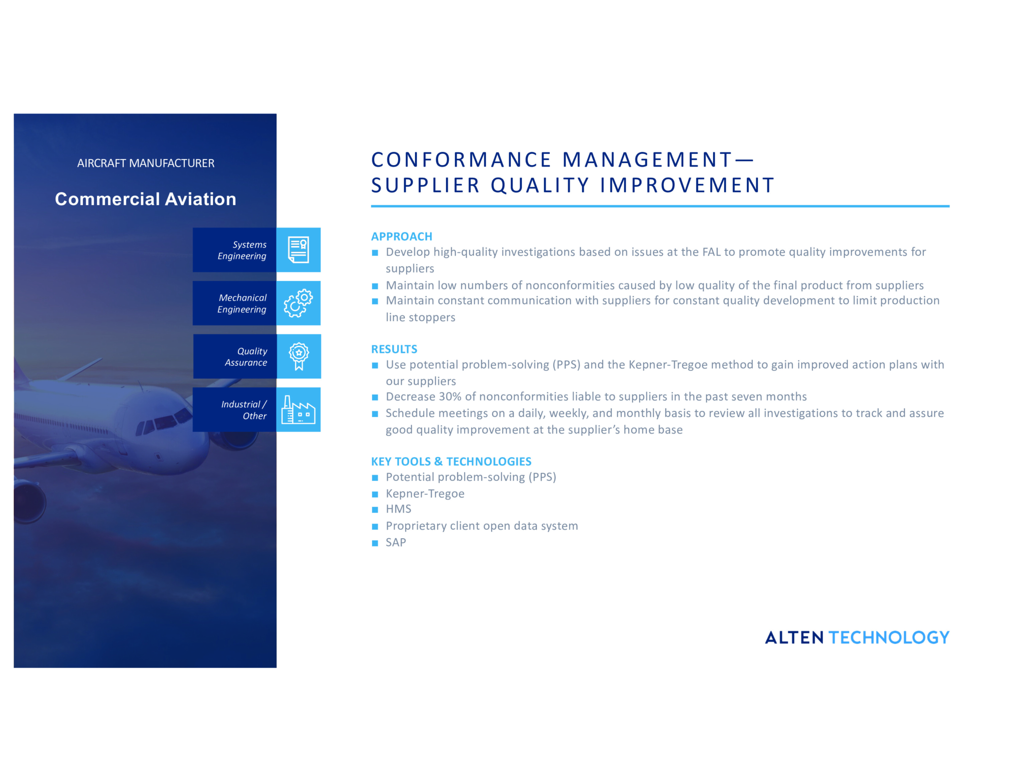 Developing supplier quality improvements through conformance management and data-driven solutions.