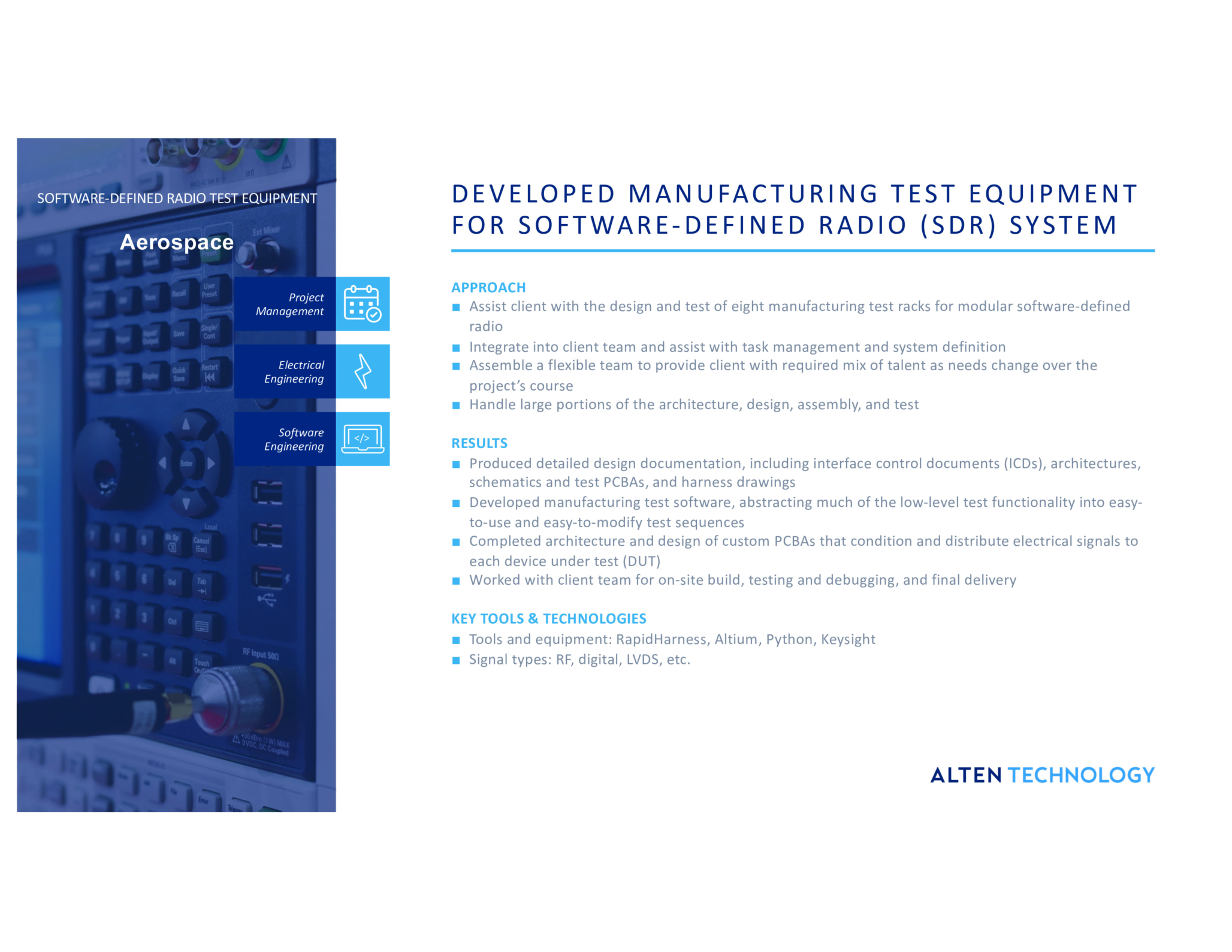 High-precision SDR system testing equipment for software-defined radio development and manufacturing.