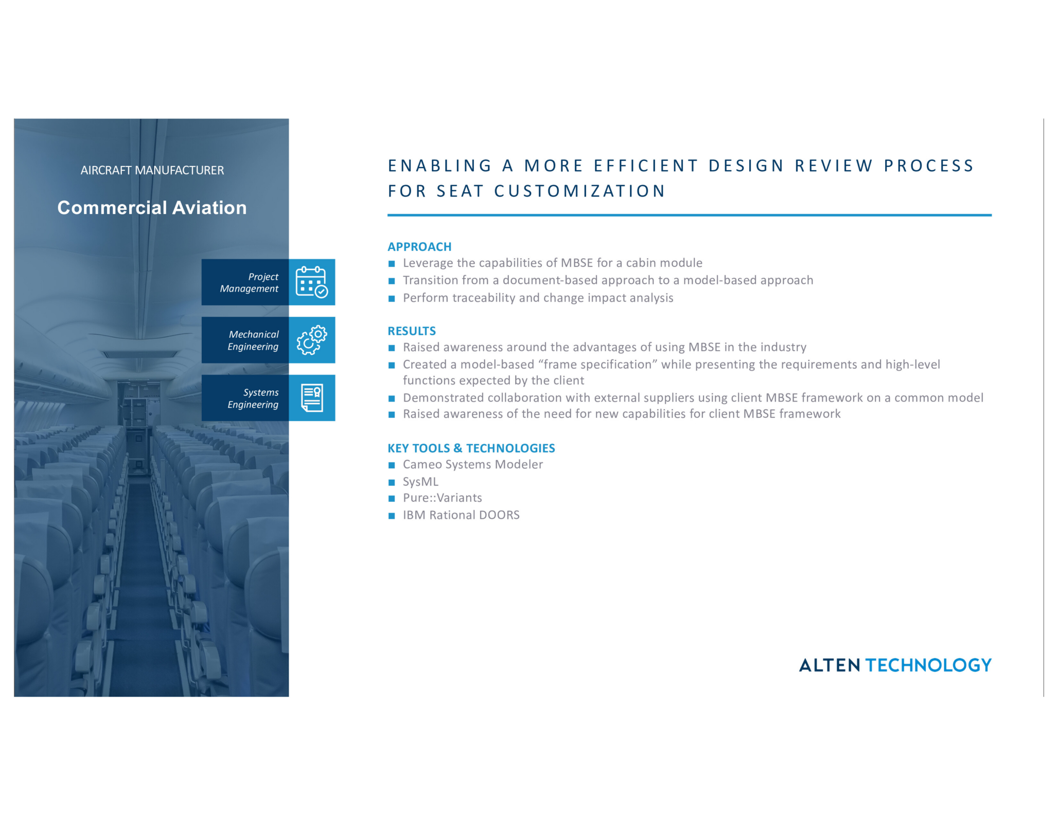 Efficient design review for seat customization with ALTEN Technology solutions.