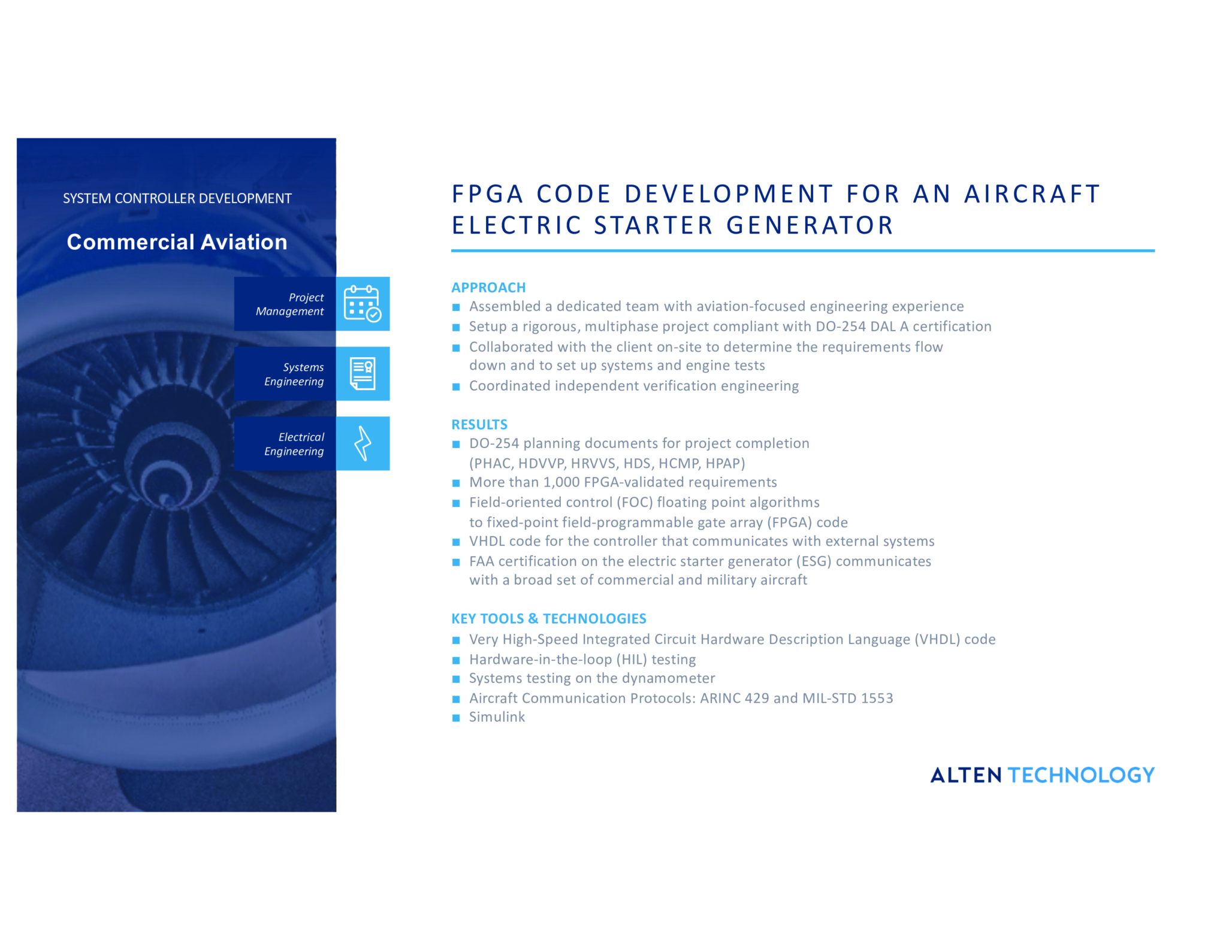 FPGA code development for aircraft electric starter generator - ALTEN Technology.
