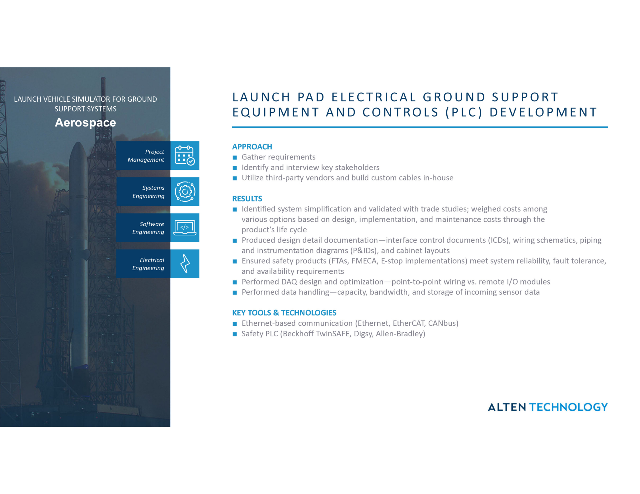 Launch Pad electrical ground support equipment and controls development by Alten Technology.