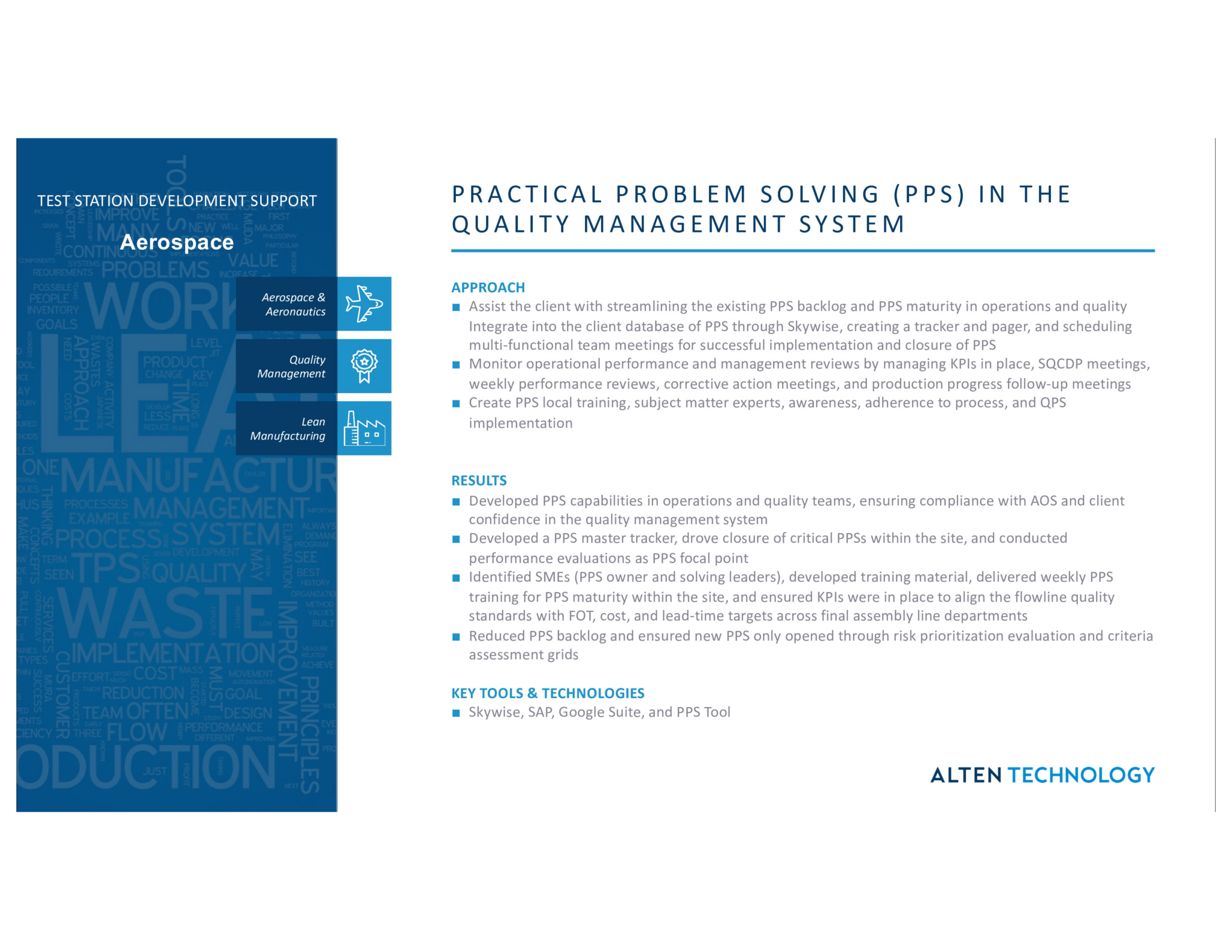 Practical Problem Solving (PPS) in Quality Management System for Aerospace and Manufacturing.