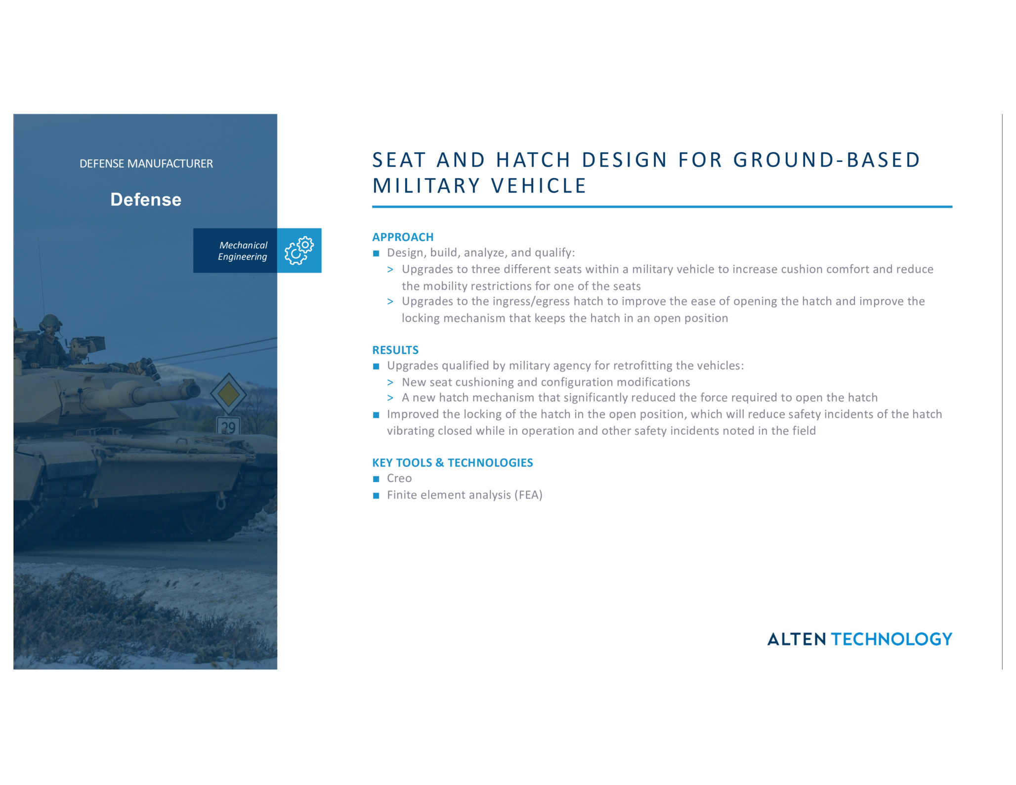 Seat and Hatch design for ground-based Military Vehicle